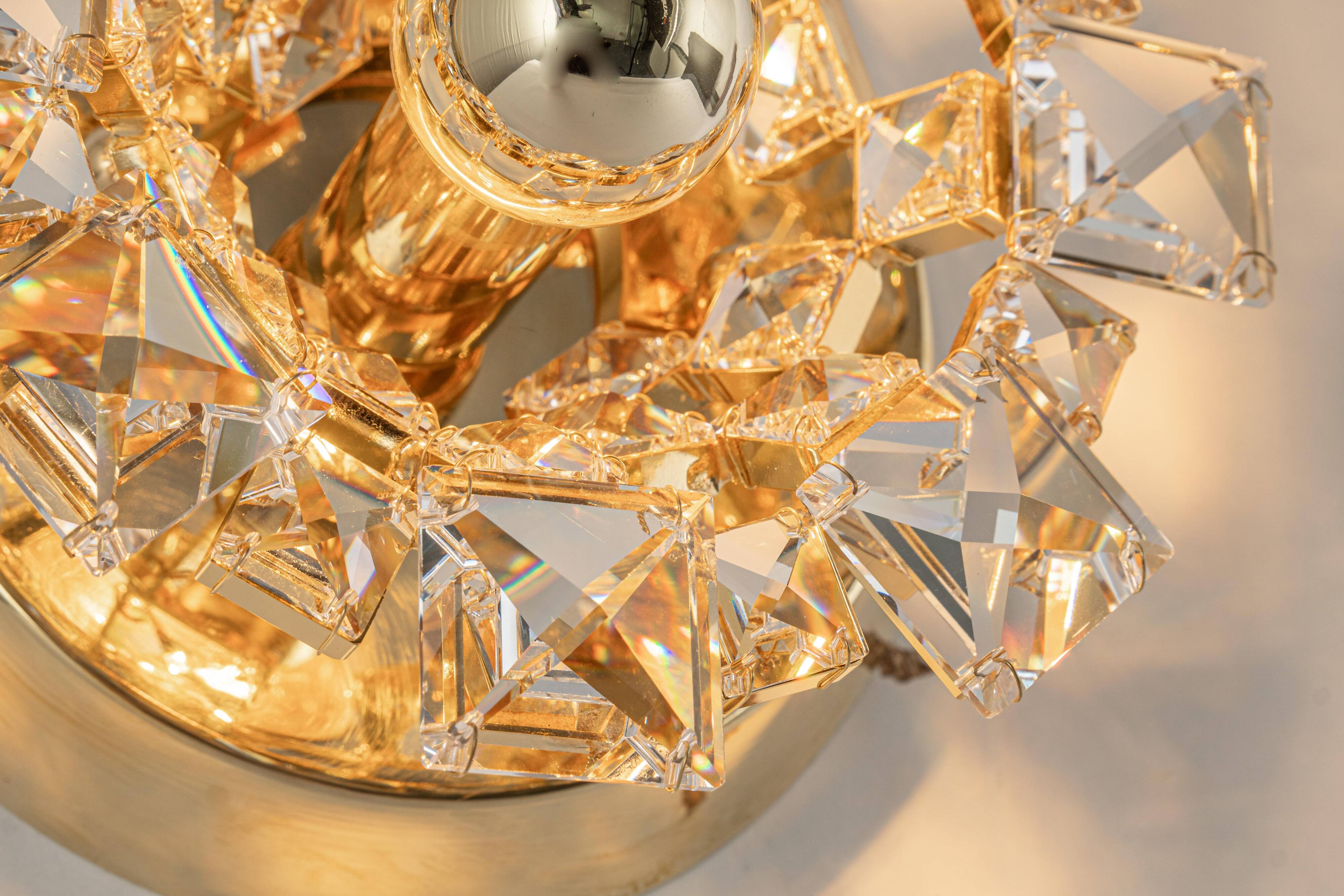 Pair of wall sconces in gilded crystal by Palwa, Germany, 1960s.