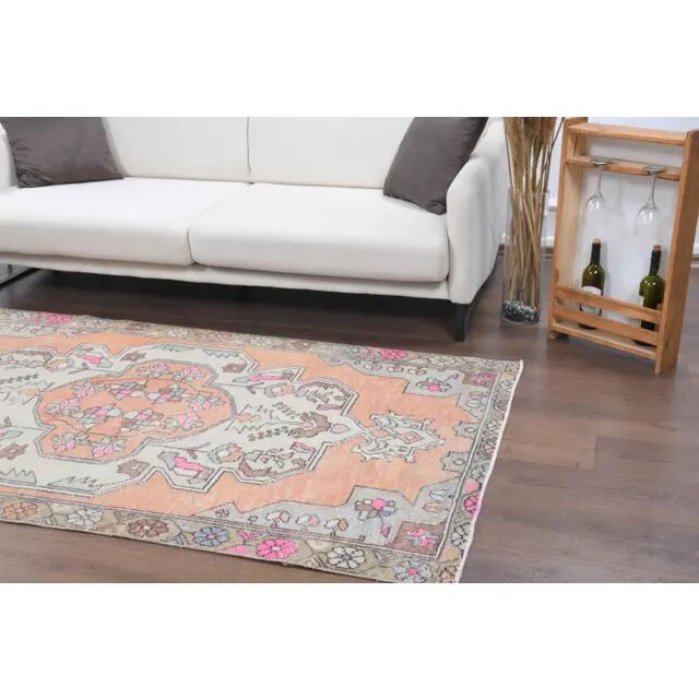 1970s Turkish Oushak Handmade Wool Cotton Orange Area Rug 121x220
