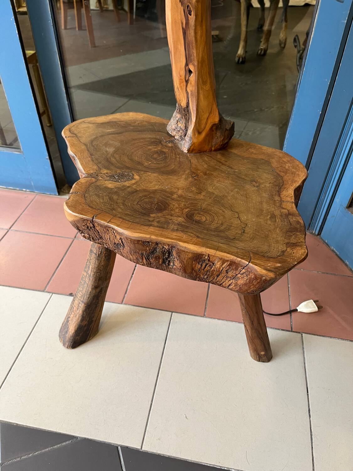 Vintage solid olive wood brutalizer floor lamp