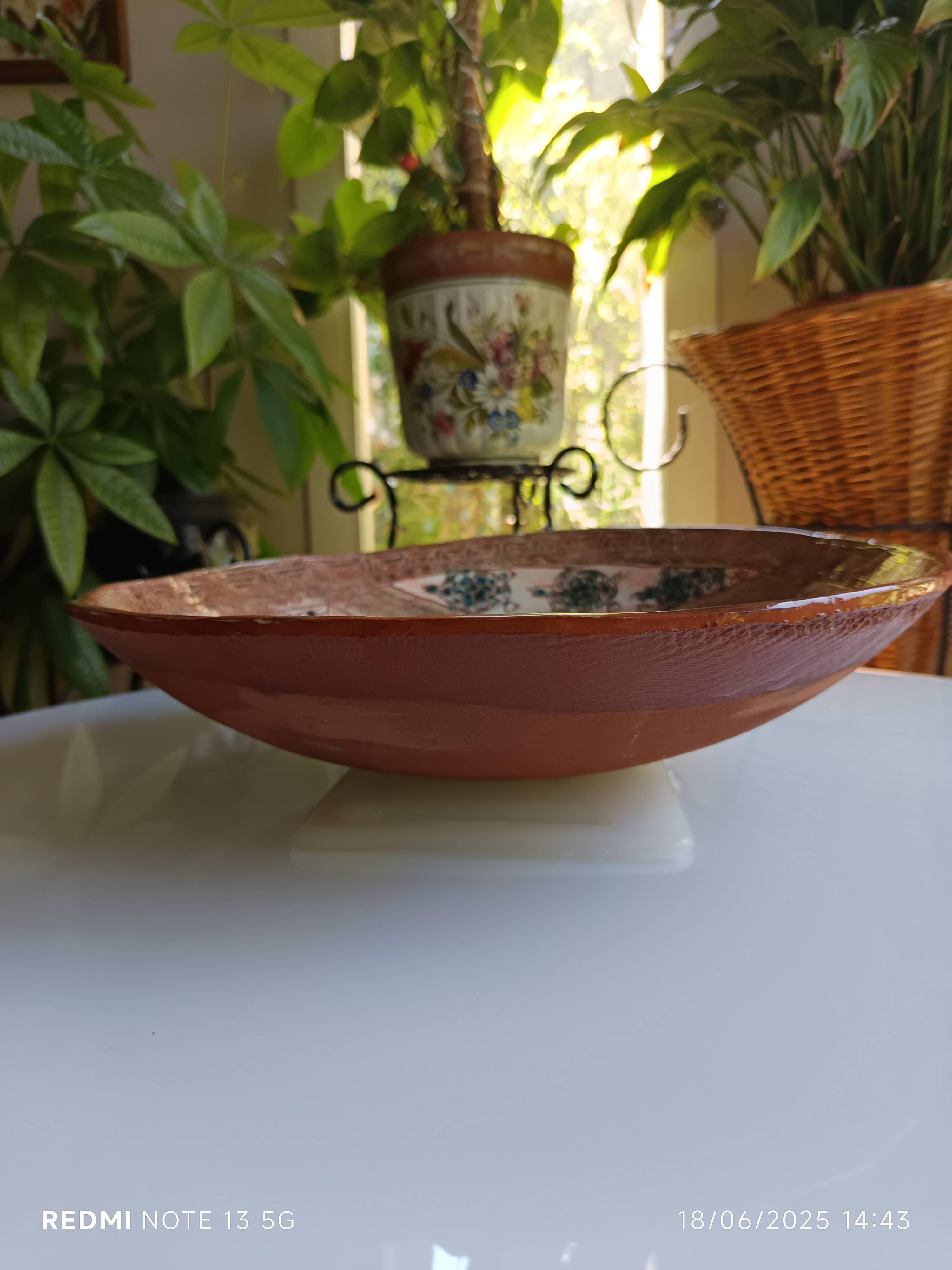 large ceramic fruit bowl with ethnic and turtle decoration 2007