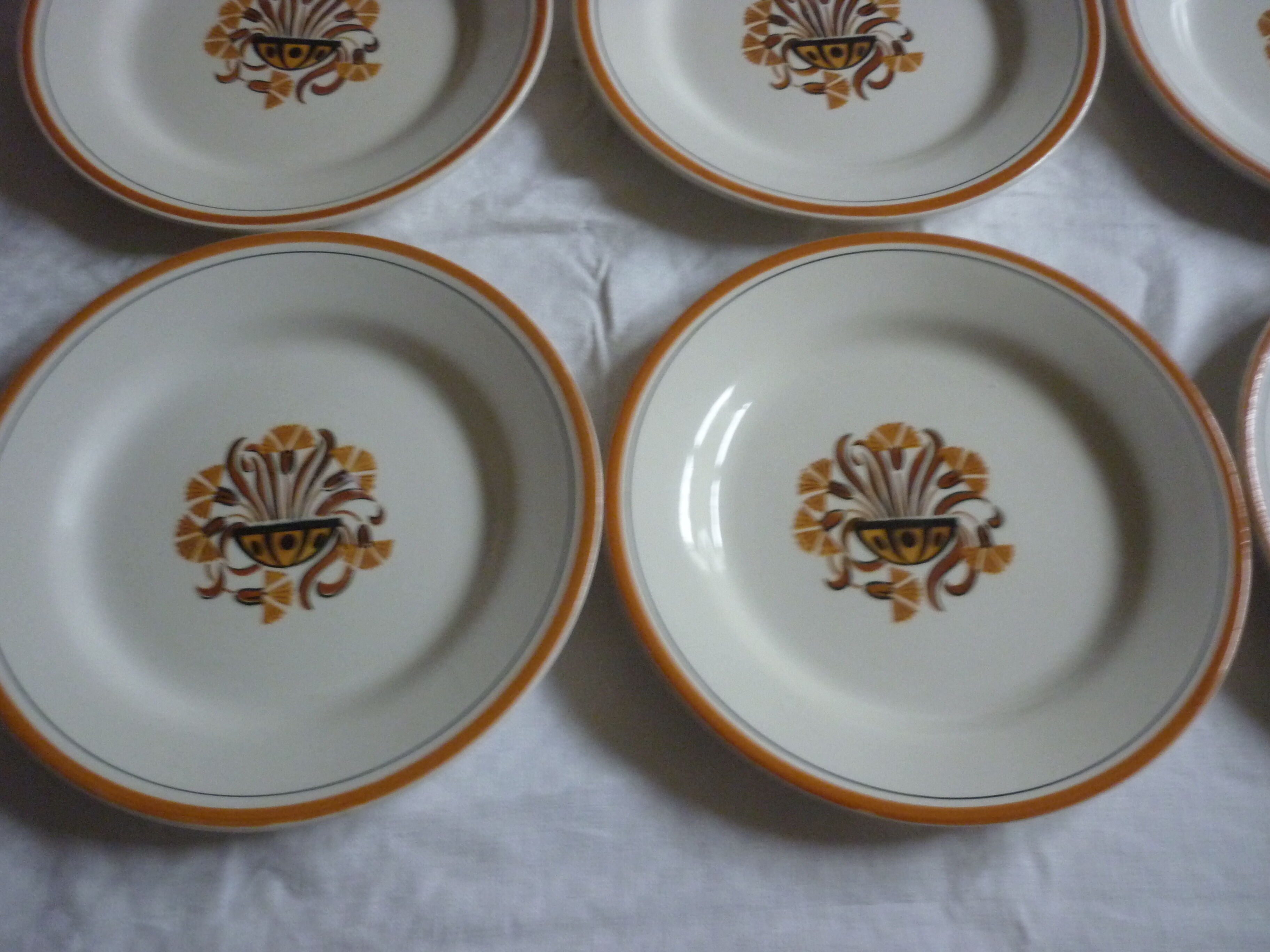 6 plates flat vintage creil montereau eyelets orange
