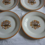 6 plates flat vintage creil montereau eyelets orange