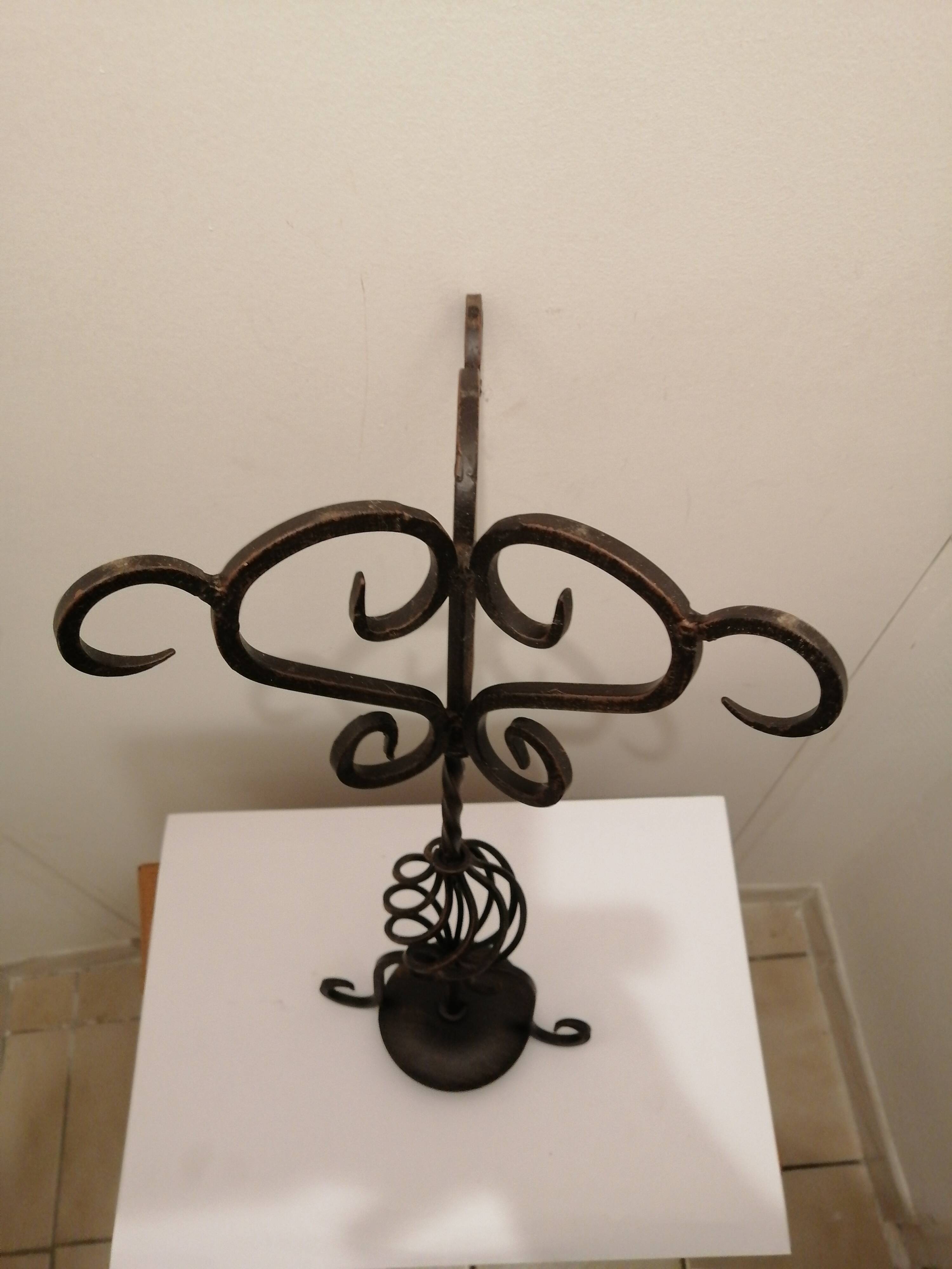 Wrought iron candlestick + candle