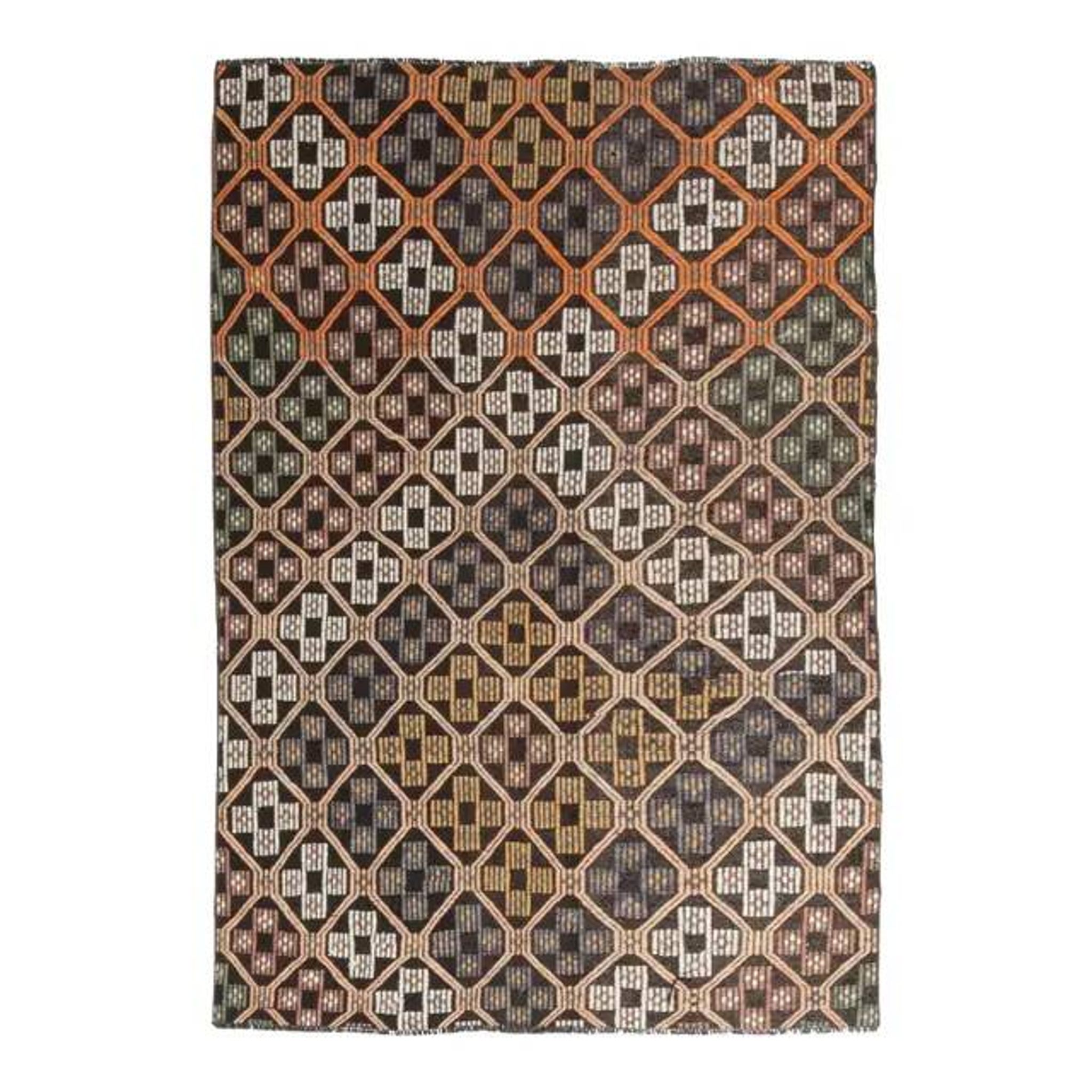 Brown Orange Handmade Vintage Turkish Kilim Area Rug  112x159