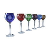 Série de 6 roemers en cristal de lorraine colorés
