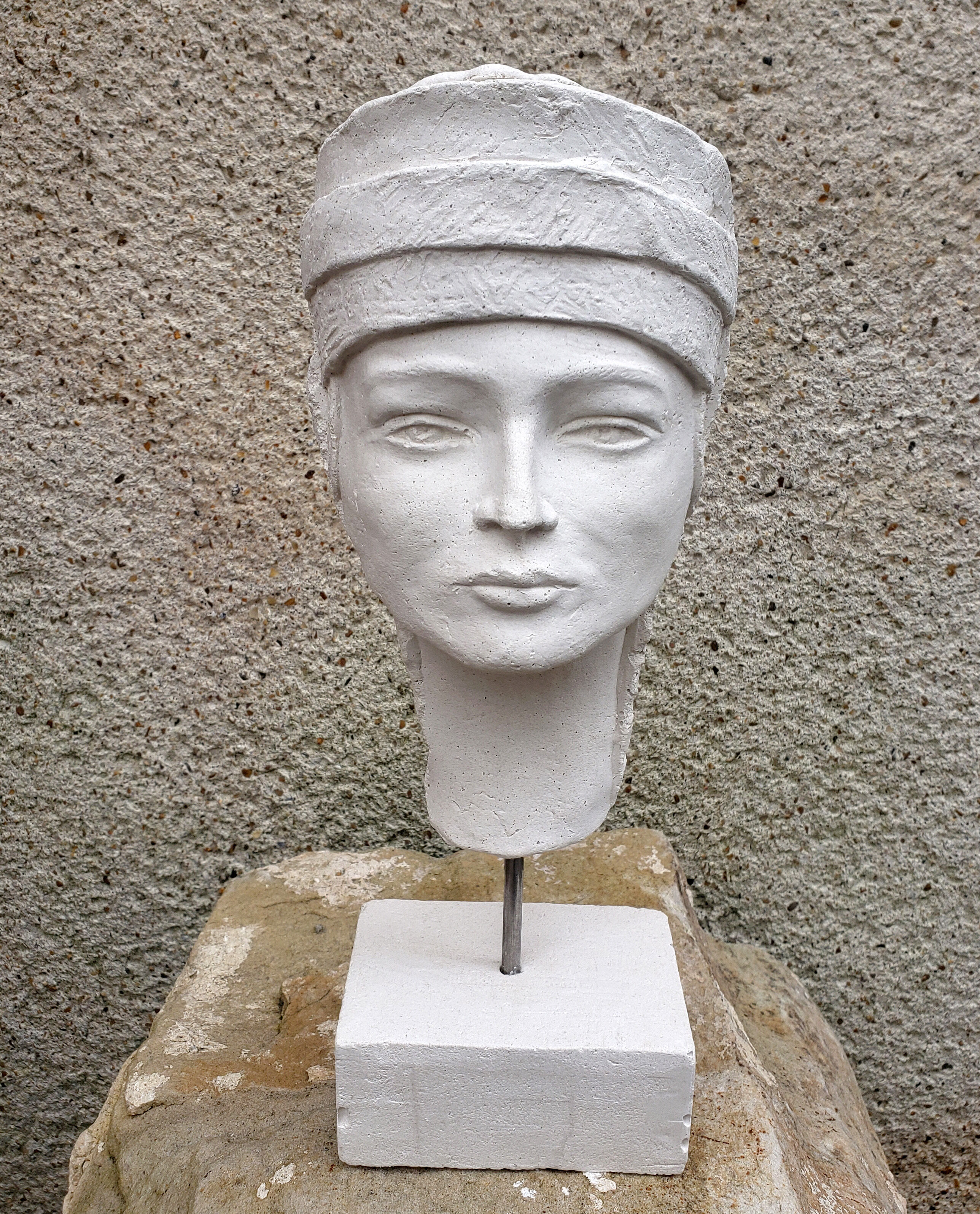Young girl's head in plaster