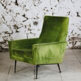Pair of green velvet armchairs, 1950
