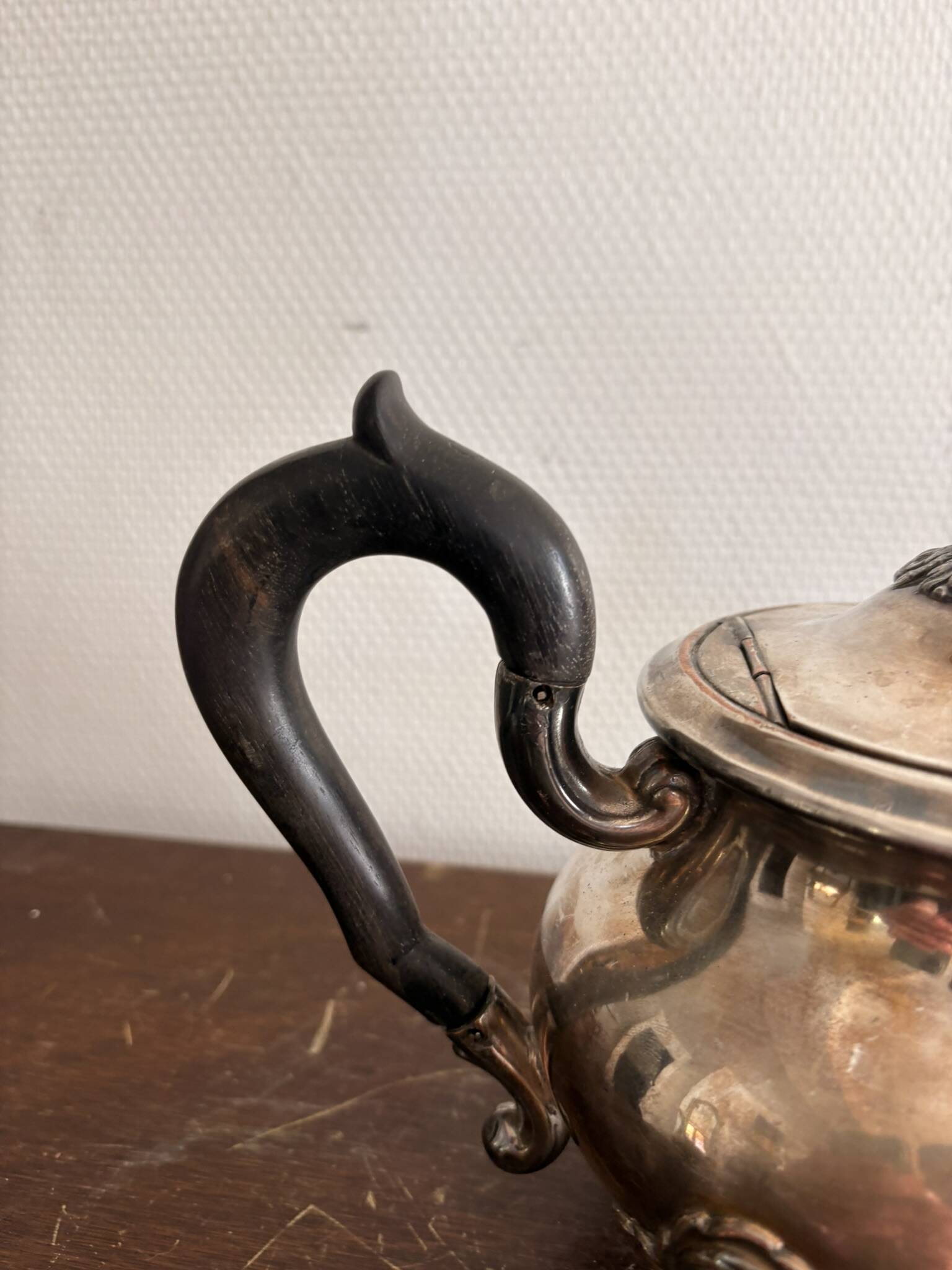 Ancien Théière Métal Argenté Victorien