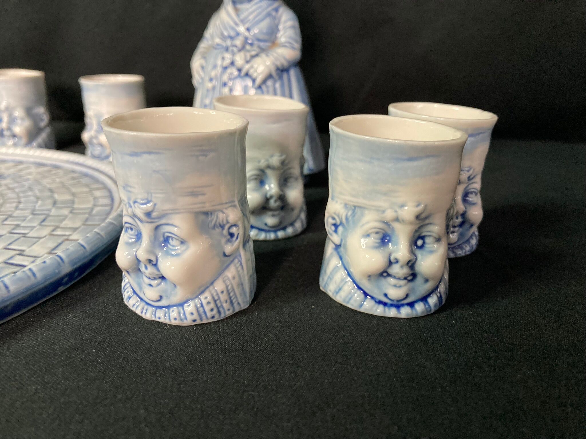 2211826 Vintage service with Breton liqueur cups and carafes ceramic XXth