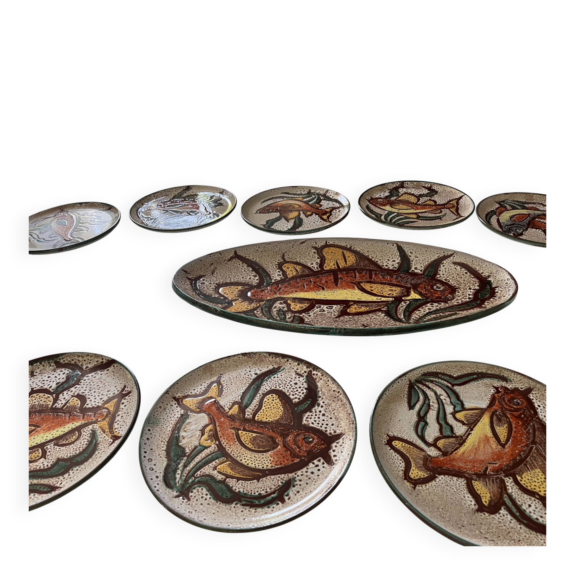 Fish service Vallauris dish + 12 plates
