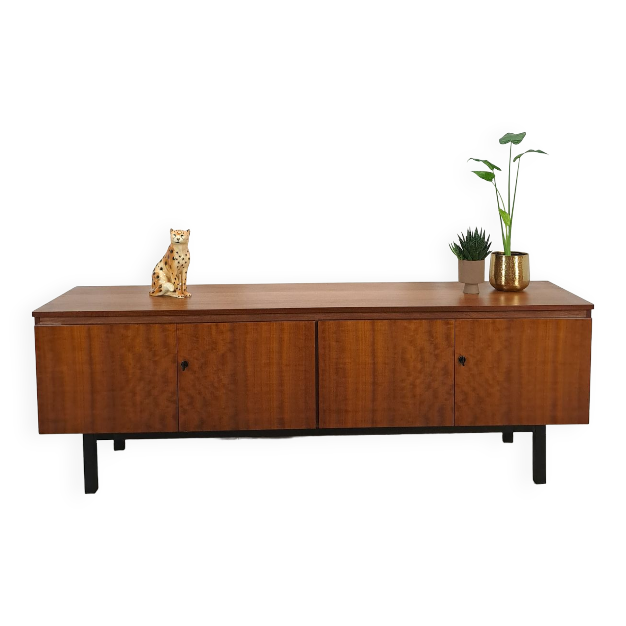 Long dark walnut veneer sideboard, vintage TV cabinet