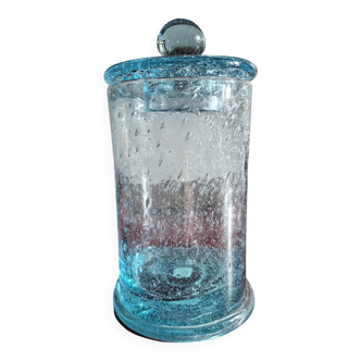Candy dish for deserving children in bubbled glass from Biot, with lid