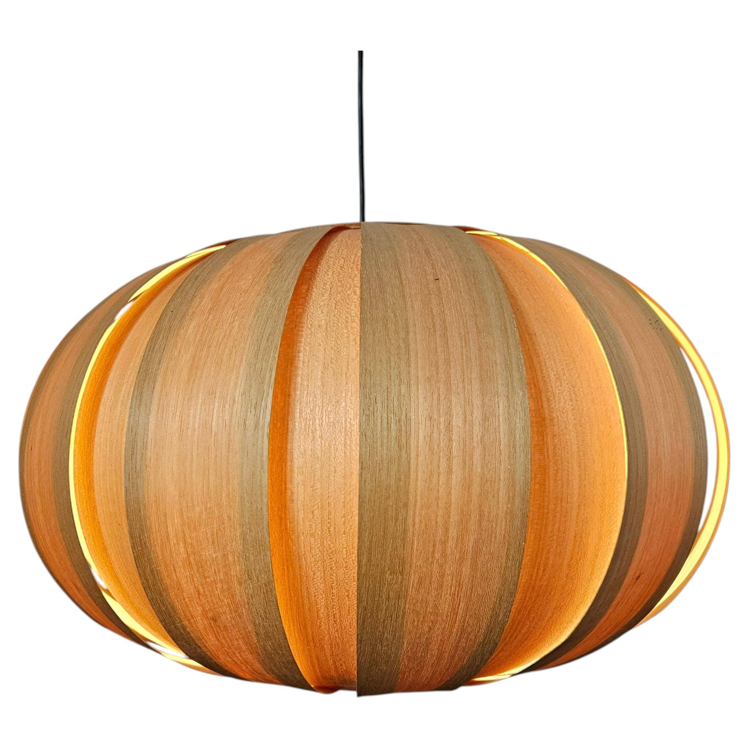 Large Veneer Rare Midcentury Pendant, Denmark, 1960s