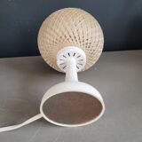 60's table lamp with tulip base and stretched wire shade.