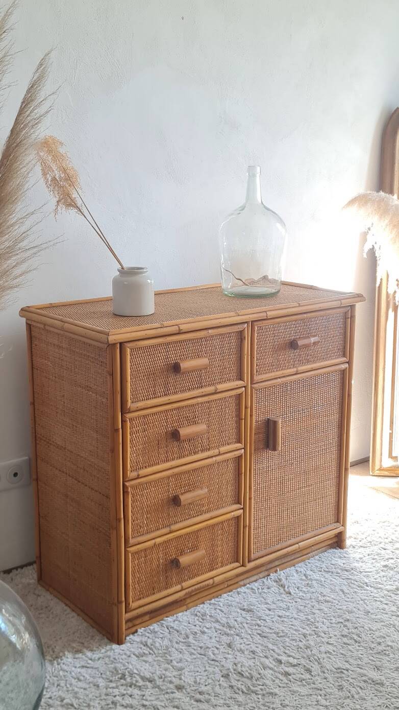 Vintage rattan chest of drawers