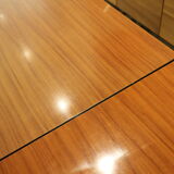 Briwn Formica table with extension cords and drawer