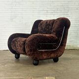 Fauteuil vintage italien en velours marron foncé