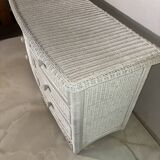 Vintage 6-drawer white woven rattan chest of drawers