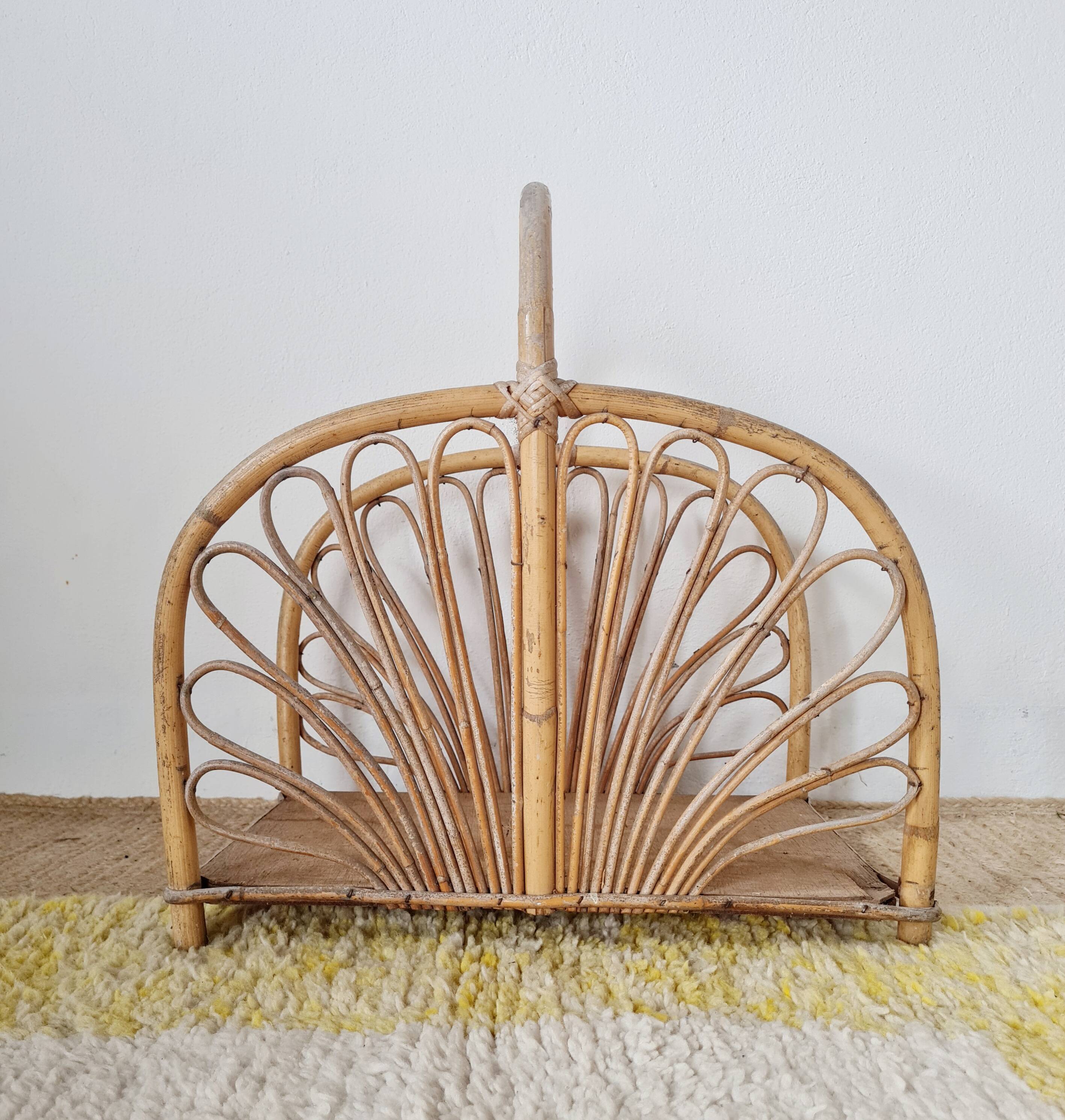 Magazine rack, vintage rattan storage
