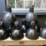 Industrial vintage factory pendant lamp, enamelled metal, 60s