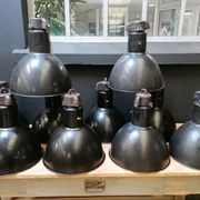 Industrial vintage factory pendant lamp, enamelled metal, 60s