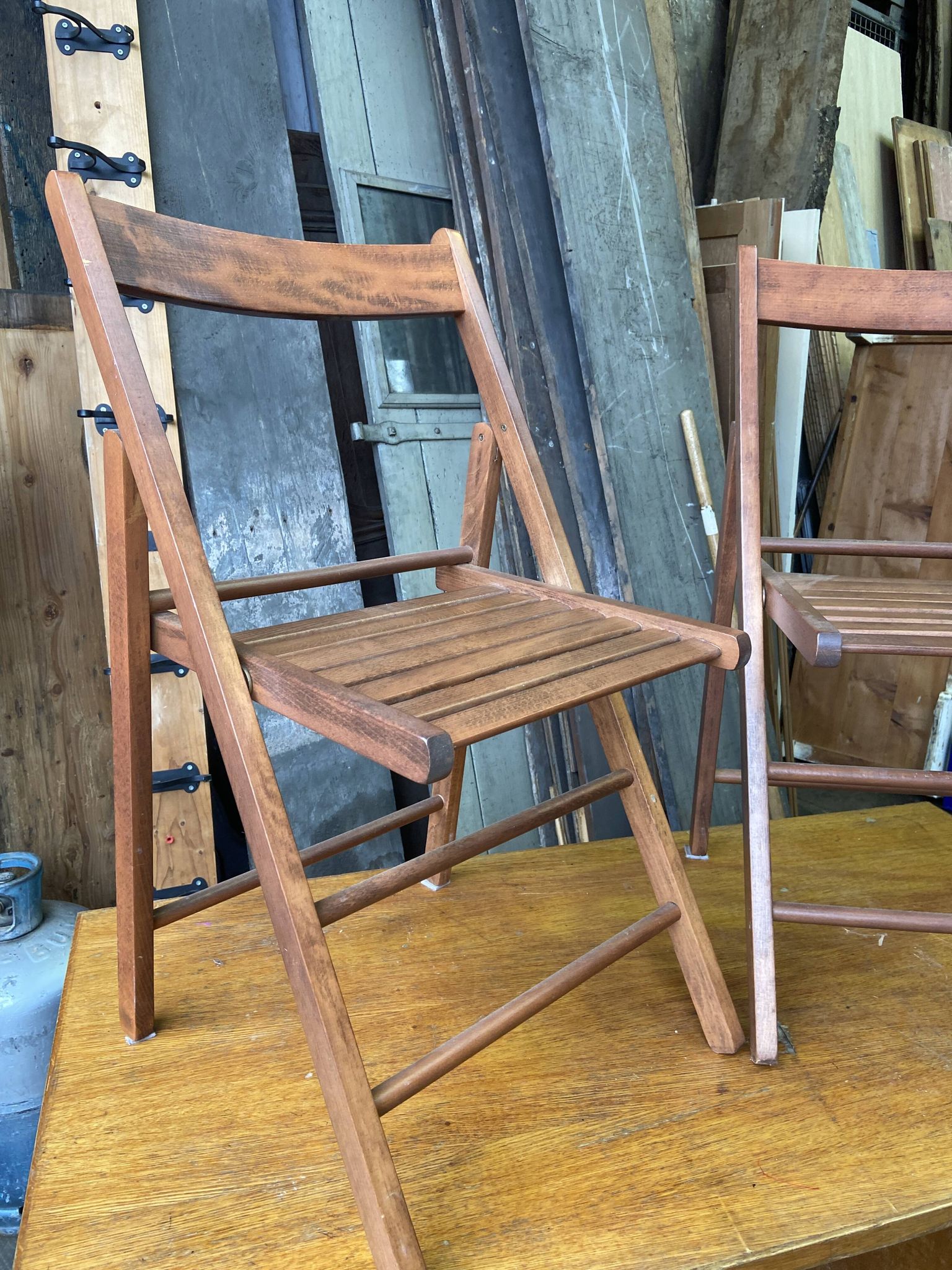 Paire de chaises terrasse pliable bois vintage