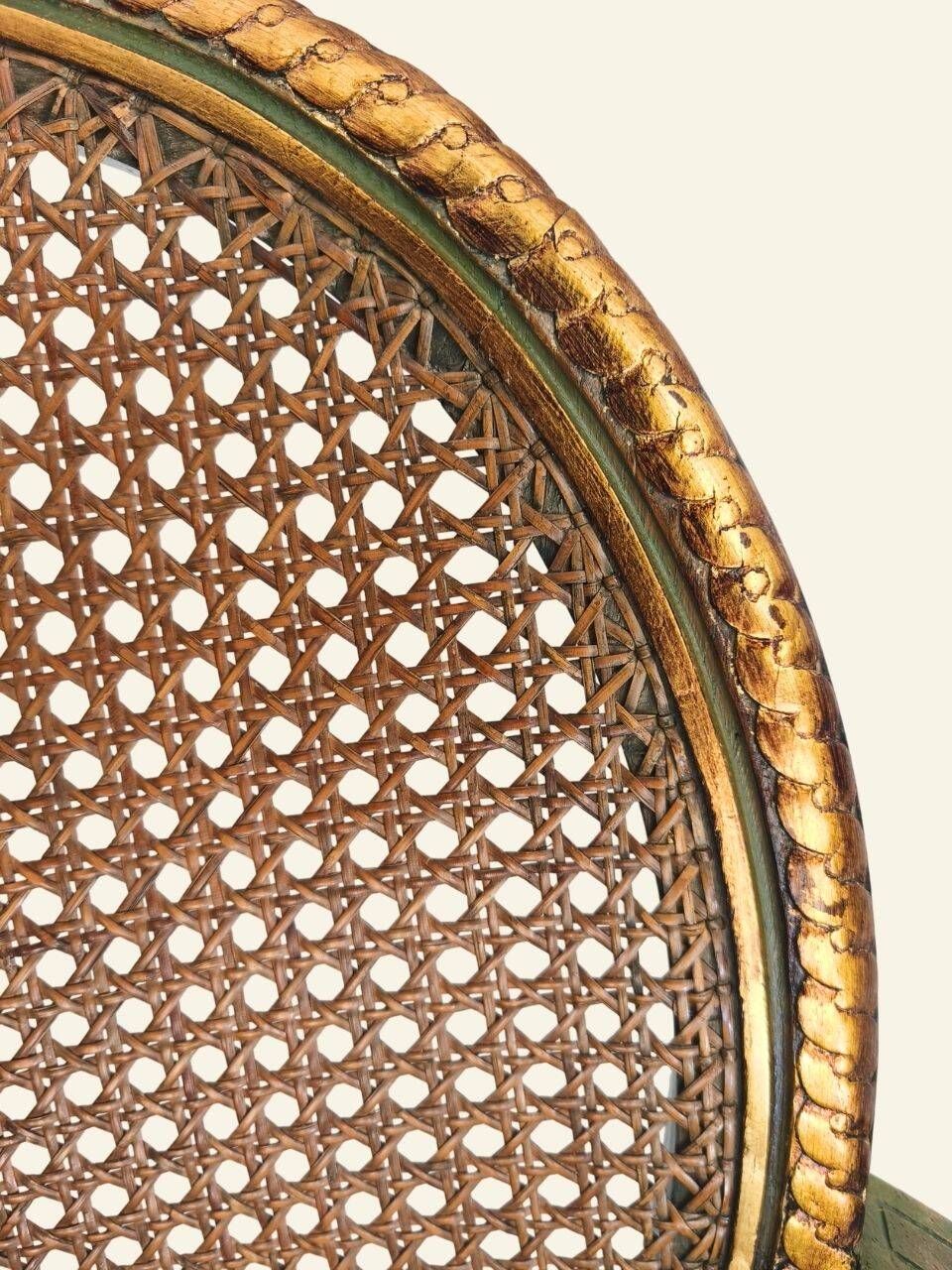 Pair of Louis XVI style armchairs, oval backrest and caning.