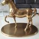 Large vintage horse in exercise figurine on oval base, in polished brass 26 x 19 cm
