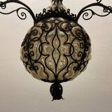 Antique Wrought Iron Murano Glass Light Pendant