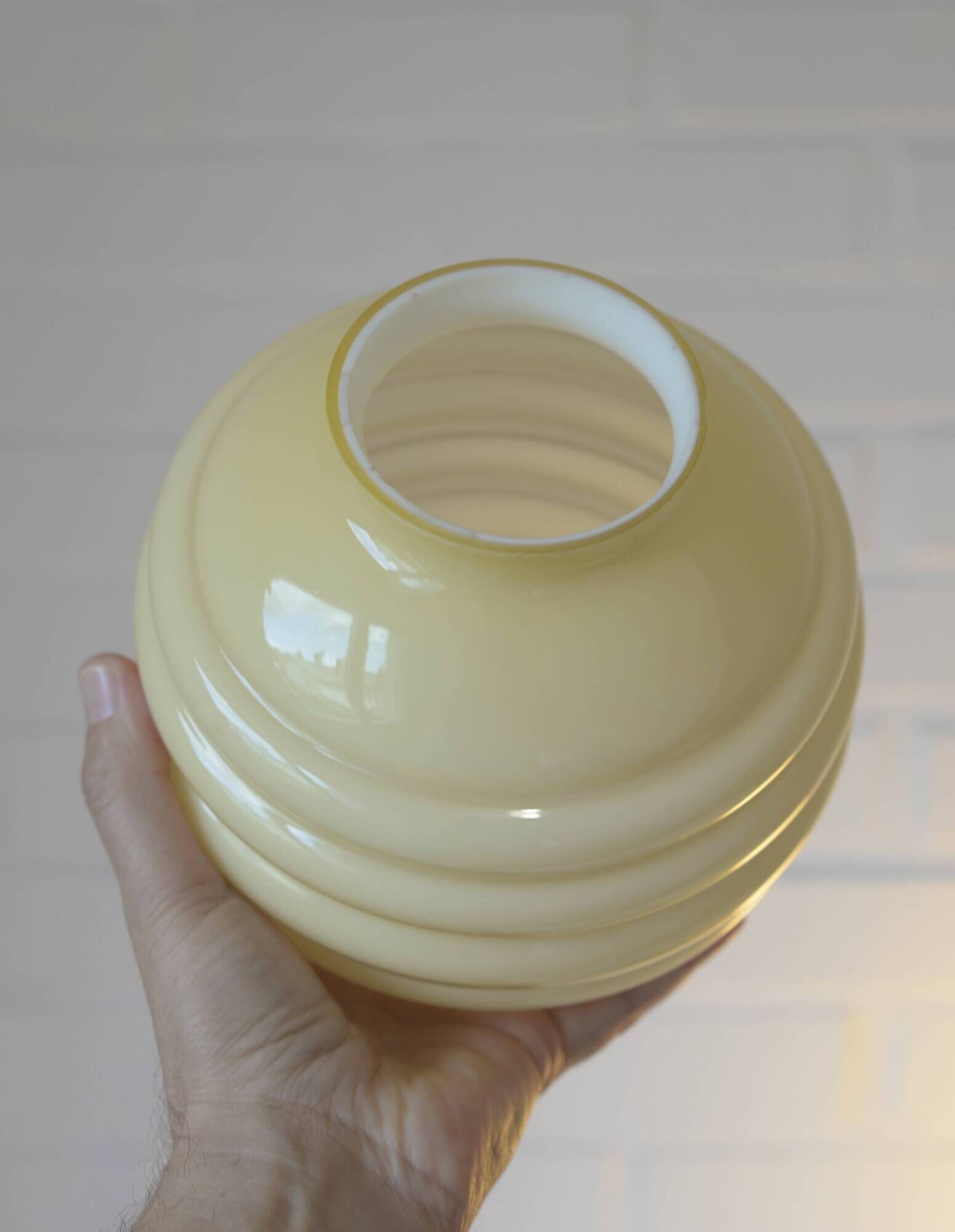 Set Of 3 Art Deco Semi Flush Ceiling Lights | 1940s Beige Hand Blown Glass