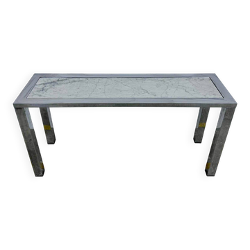 Console senventies structure chrome plateau marbre blanc