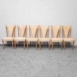 Ensemble de 6 chaises, simili cuir et bois, modernisme vintage années 50