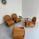 Set of 4 woven rattan armchairs, colonial style, 1950s