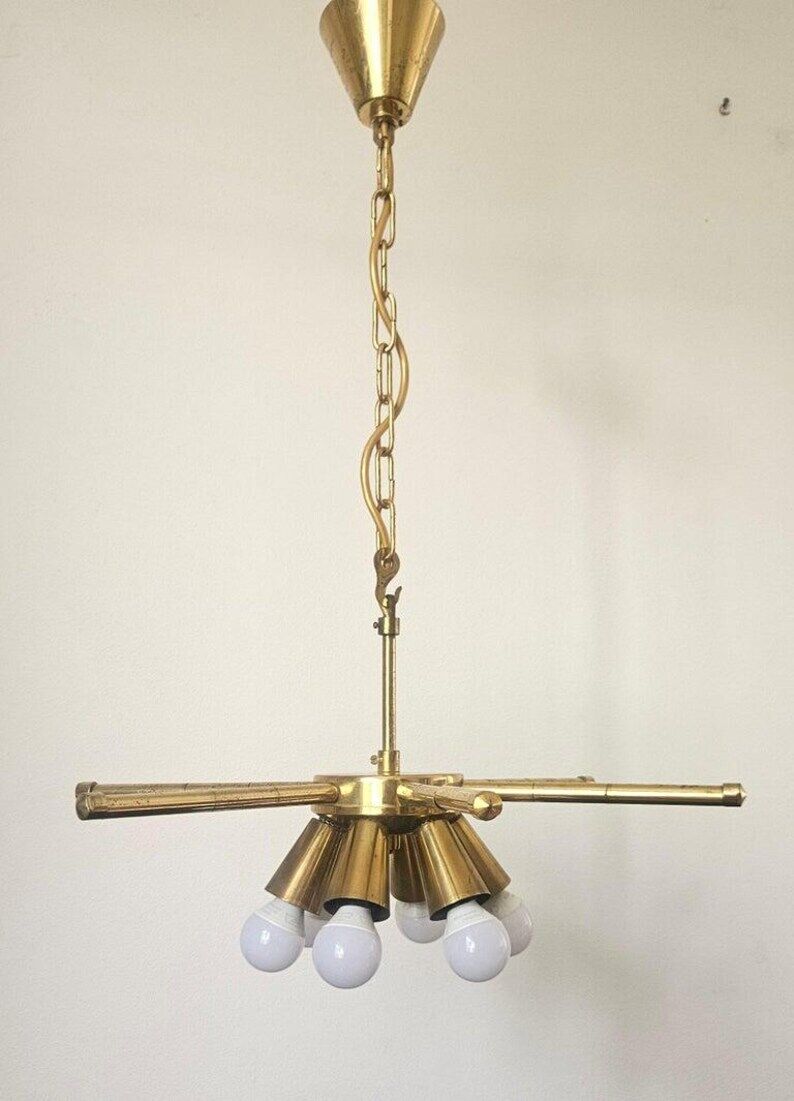 Rare Midcentury Brass Chandelier, 1970s