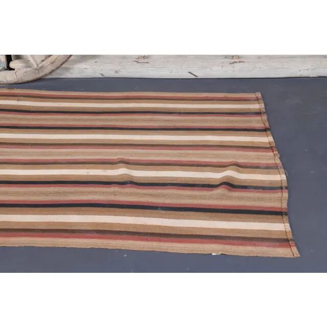 Vintage Turkish Hand-Knotted Wool Cotton Brown Kilim Runner 145x296