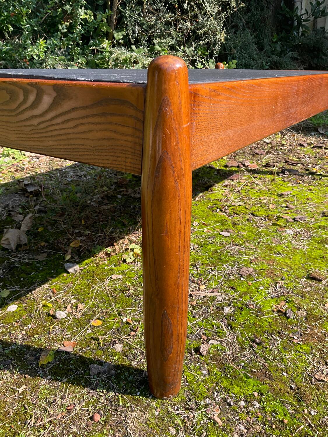 Solid oak and slate coffee table from the 50s-60s