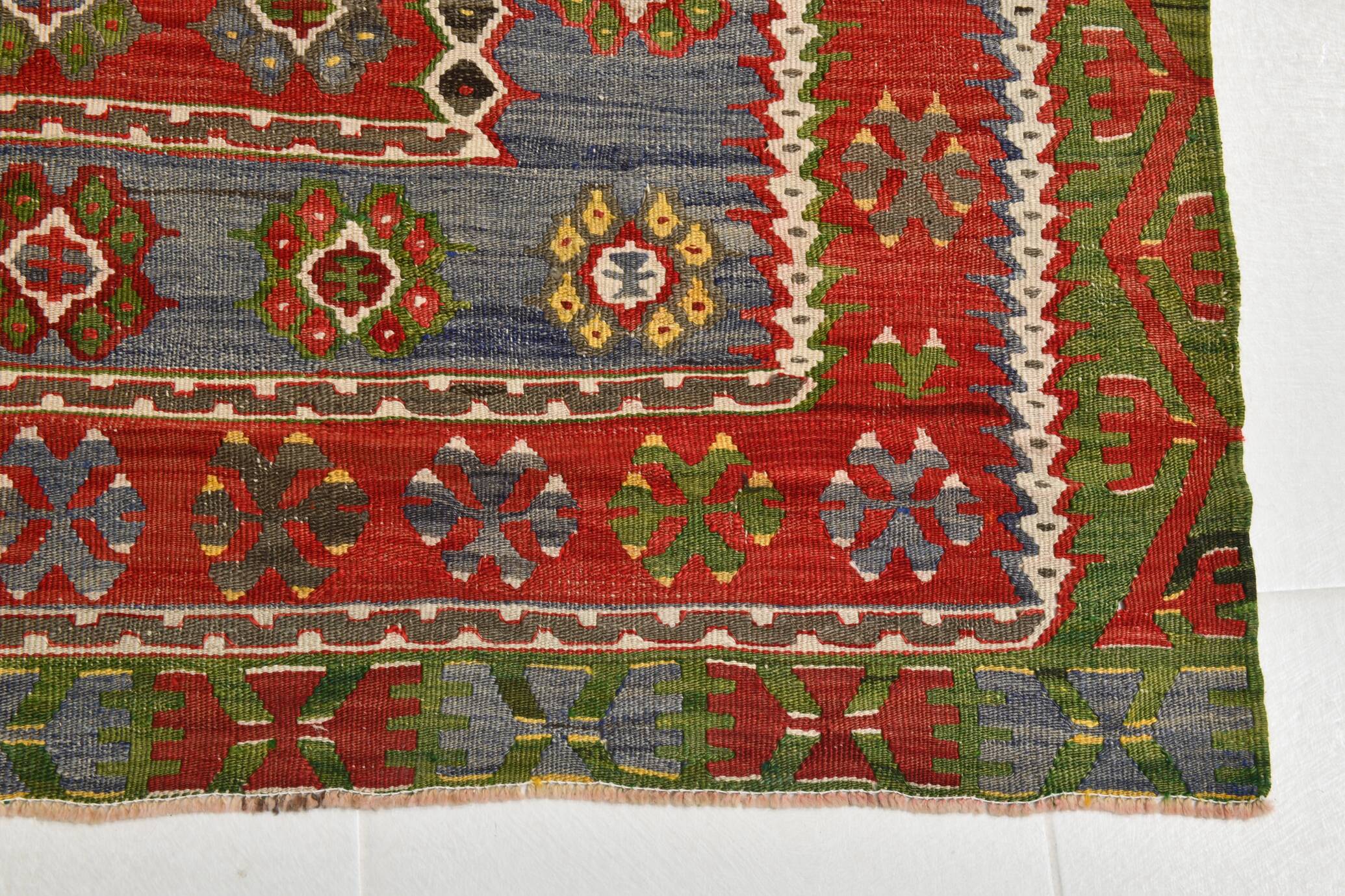 5x11 Kilim Red & Blue Geometric Vintage Rug, 168x342Cm