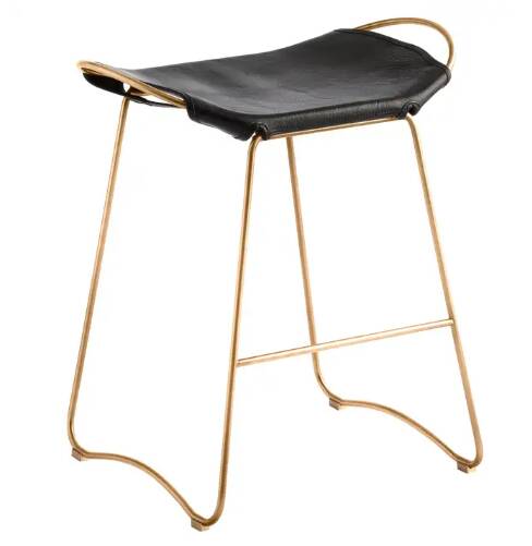 Pair of backless stools, black with brass trim.