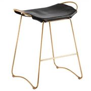 Pair of backless stools, black with brass trim.