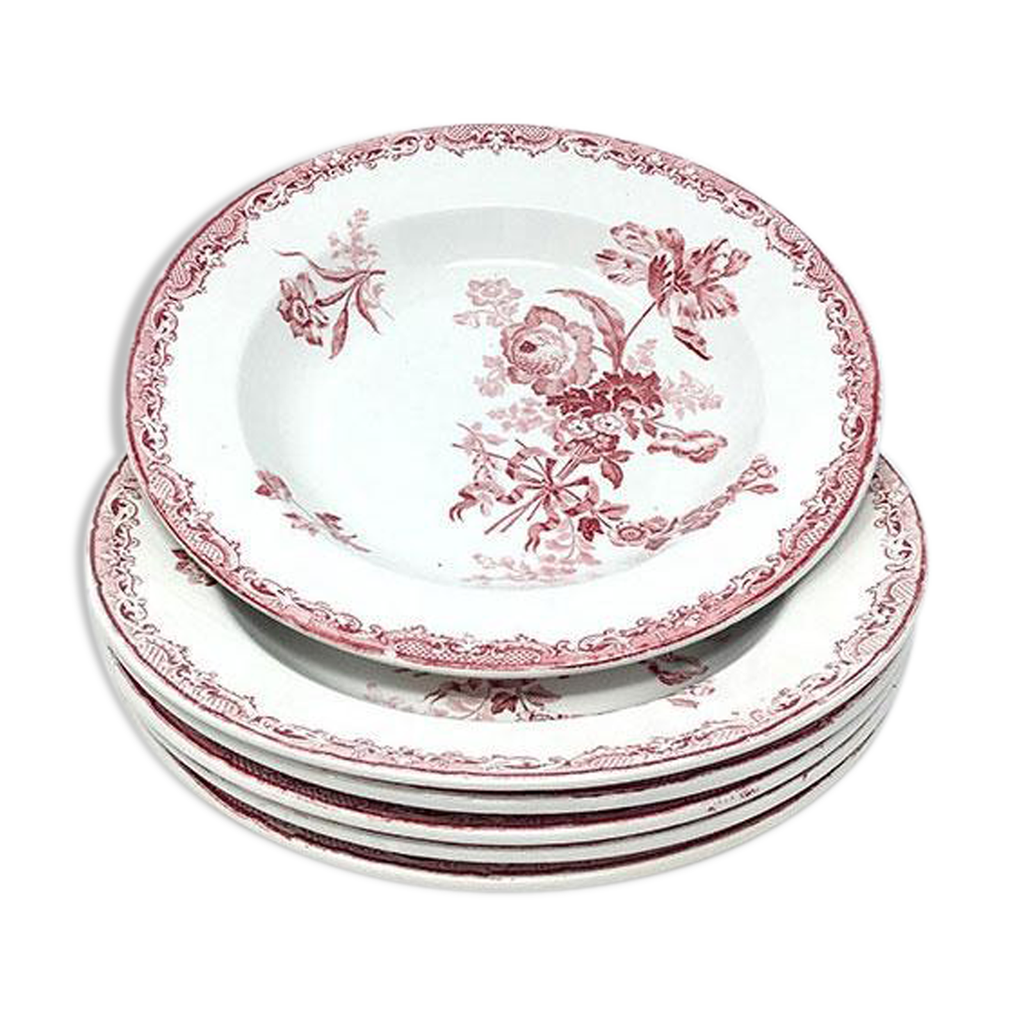 Red flowered ceramic hollow plate lot