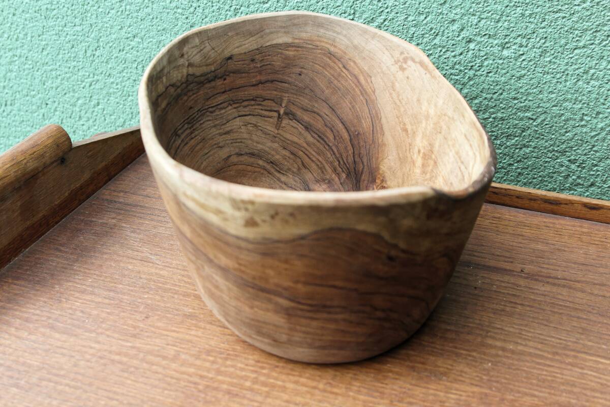 Free-form salad bowl in olive wood