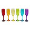 6 multicolored glass champagne flutes red orange yellow green blue purple