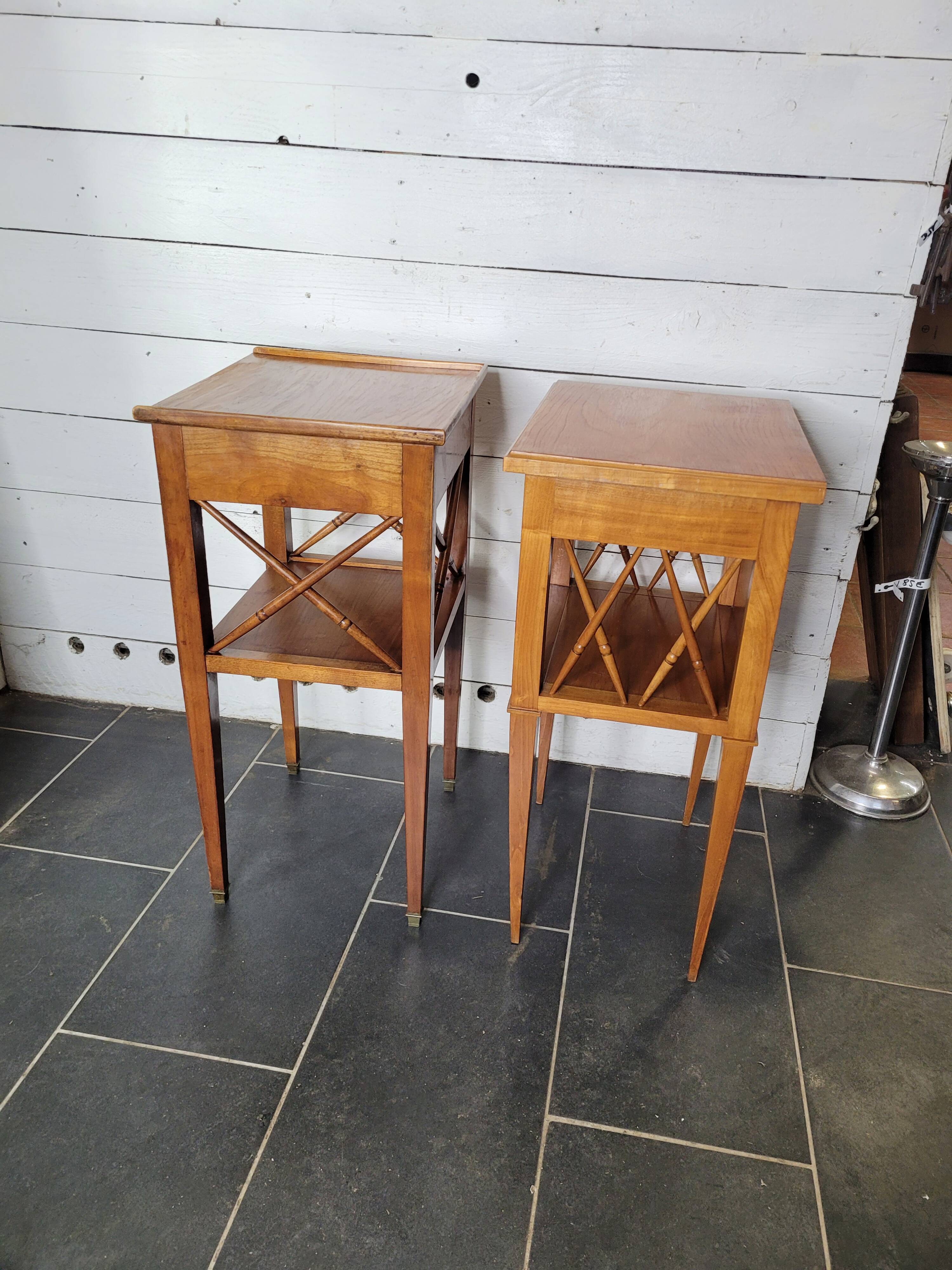 Pair of bedside tables with cherry wood lattices