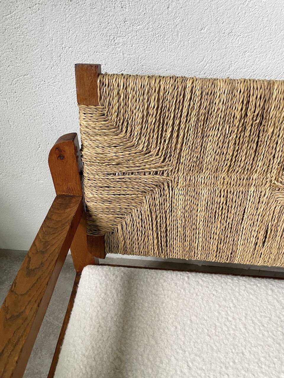 Pair of oak and straw armchairs, reconstruction style
