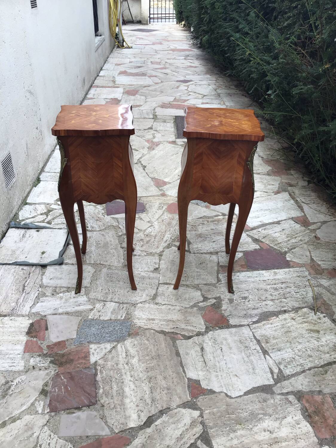Pair of Louis XV style marquetry bedside tables
