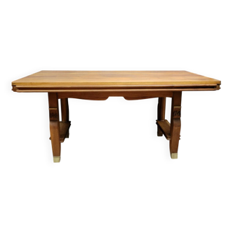 Table de salle a manger époque Art Déco en acajou blond vers 1950