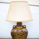 vintage enamelled terracotta lamp, table lamp, lampshade lamp, pottery, home decor, lamp