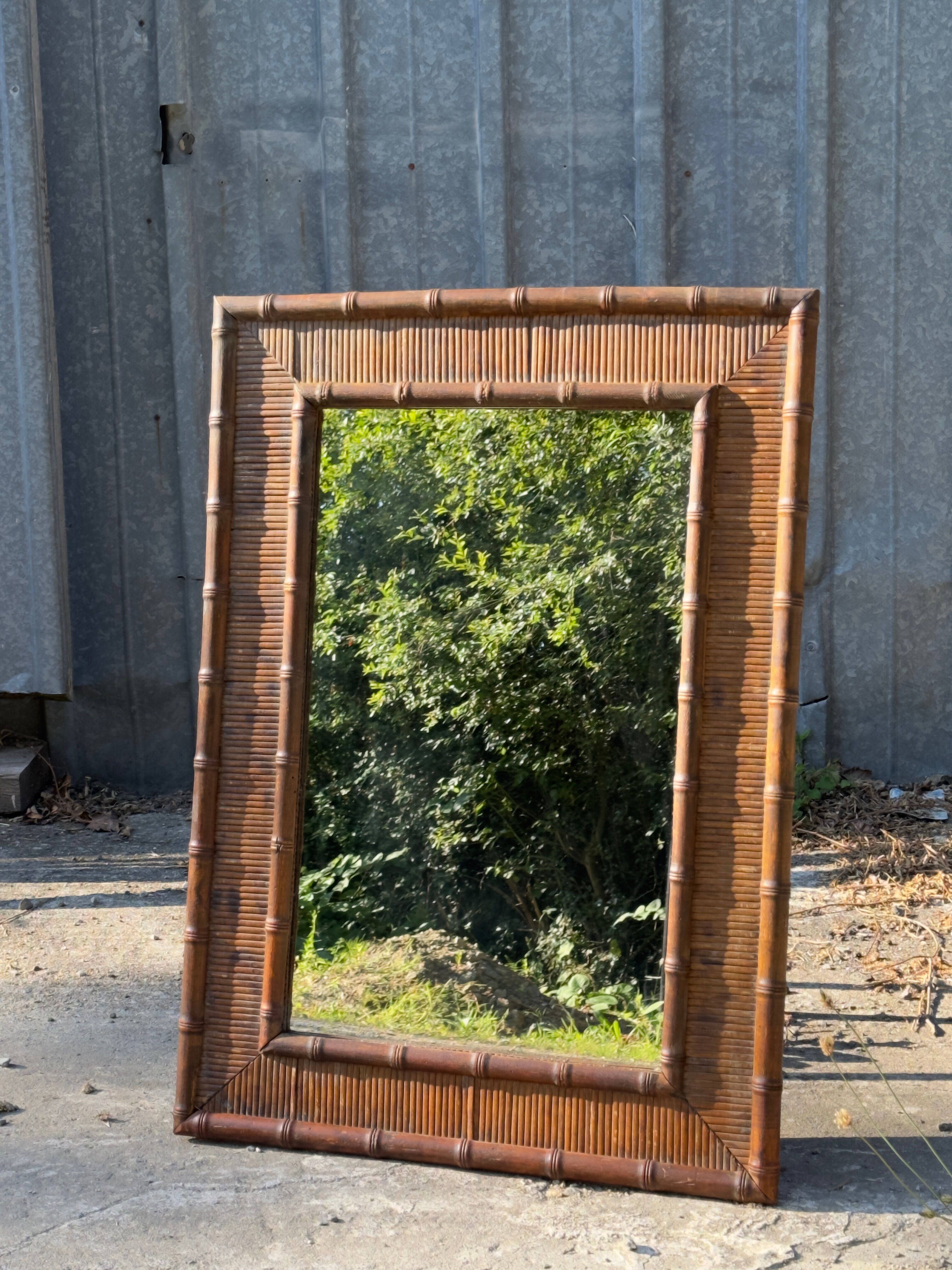 Bamboo and rattan mirror, 1960s-1970s