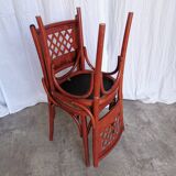 Vintage Italian Bistro Chairs - 1980s Reddish Wood, Brown Fabric - Set of 6