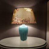 Vintage ceramic table lamp with 80s fabric lampshade